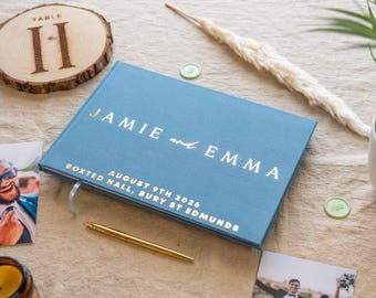 Custom Linen Wedding Guest Book, Sky Blue Wedding, Linen Blue Guest Book, Engagement Signing Book, Wedding Anniversary Gifts, Wedding Book