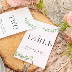 Personalised Wedding Table Numbers, Greenery Wedding Table Signs, Table Name Cards, Eucalyptus Wedding Table Numbers,Reception Table Numbers image 7