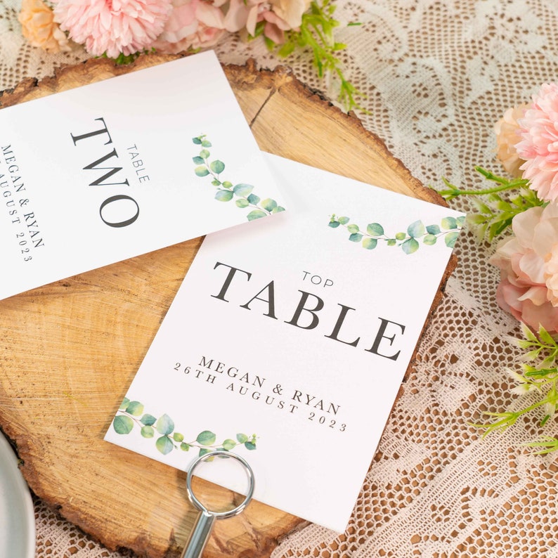 Personalised Wedding Table Numbers, Greenery Wedding Table Signs, Table Name Cards, Eucalyptus Wedding Table Numbers,Reception Table Numbers image 7