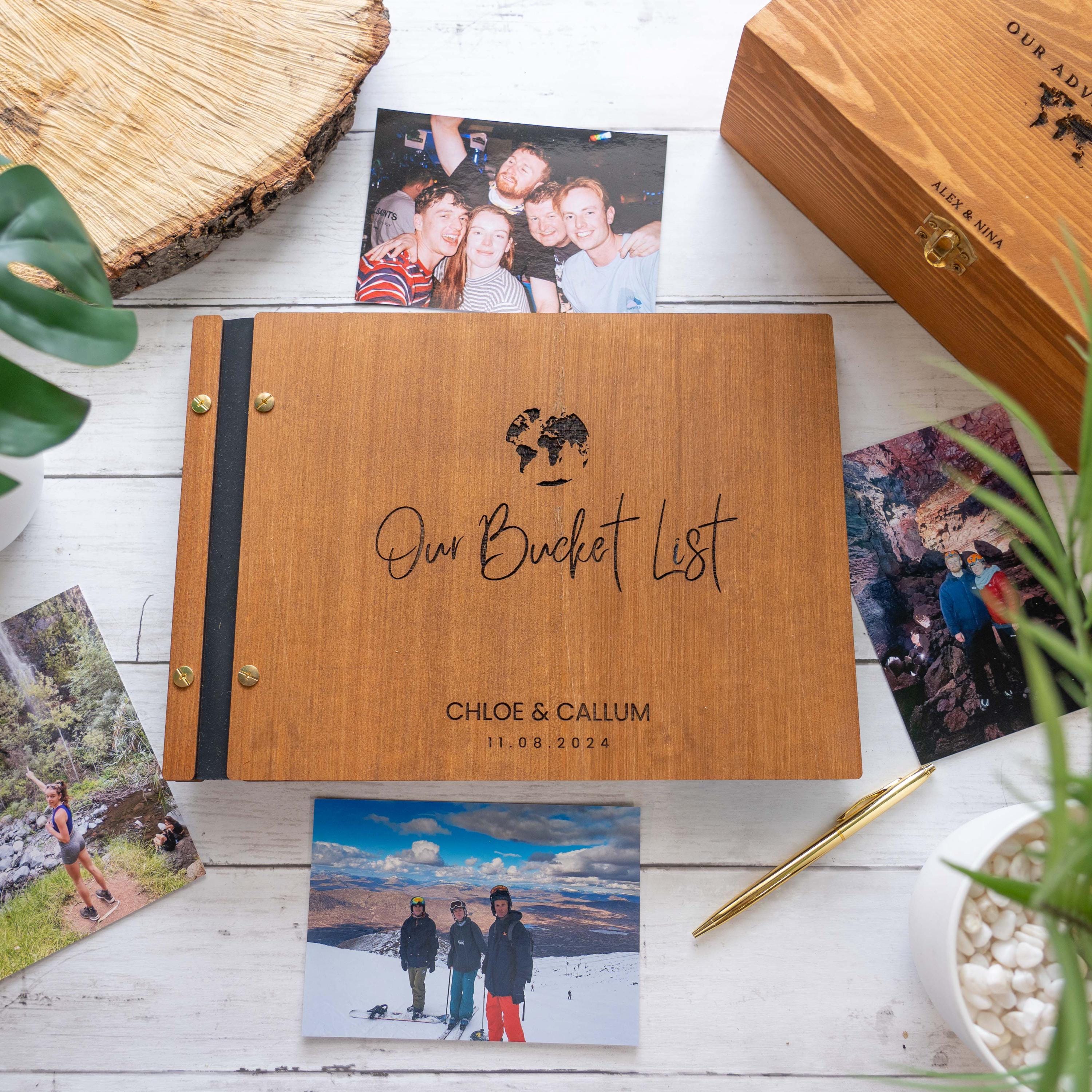 Our Bucket List Book, Wood Scrapbook, Wooden Adventure Book