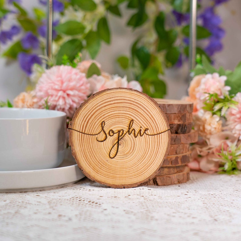 Personalised Place Names, Wedding Coasters, Wedding Place Setting, Wedding Favours, Table Decor, Rustic Wedding Table Seating image 2