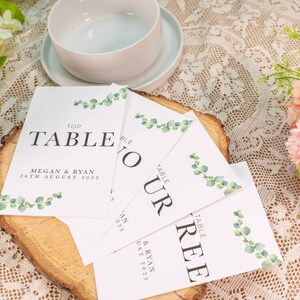 Personalised Wedding Table Numbers, Greenery Wedding Table Signs, Table Name Cards, Eucalyptus Wedding Table Numbers,Reception Table Numbers image 5