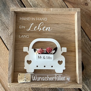 Wedding gift set, VW Beetle, wish fulfiller, money gift in a wooden box, wedding present