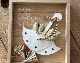 Handmade money gift in a wooden box "A Little Shower of Money" | With/without wish-granting test tube | Gift idea for weddings, birthdays