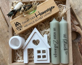 Gift set for weddings or housewarmings – House blessing “So that the house blessing never goes awry” Candles & test tube