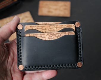 Minimalist Leather Card Holder, Handmade Black Wallet, Slim Front Pocket Wallet, RFID-Free Leather Card Wallet,  Gift for Men