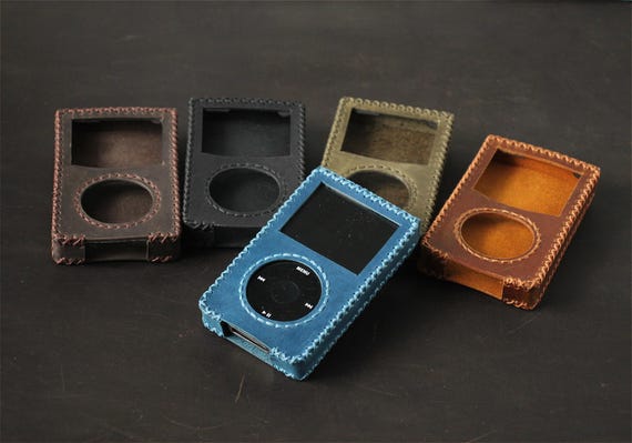 Blue Leather iPod Classic Case, Handmade Sleeve, Retro Style, Gift for Music Lover