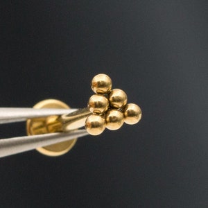 Titanium Micro Tiny Ball Triangle Stud / Threadless Push Pin Stud / Conch Helix Tragus Cartilage Piercing / Gold Earring / Steel Color(4)