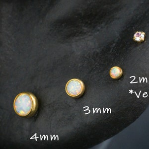 16G 18G 20G Tiny White Opal Threadless Push Pin Stud /  Bezel Round 2mm 3mm 4mm / Tragus Cartilage Helix Conch / Gold Earrings(23)
