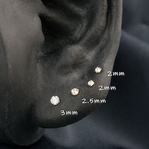 1 Pair 925 silver Tiny Cubic Stud Earrings / Minimalist earrings / Stacking earrings / Second hole earrings / Gold earrings / Rose gold(36)