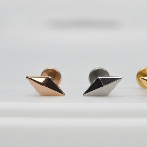 New! Diamond Stellar Gold Titanium Stud / Threadless Push Pin Stud / Tragus Cartilage Helix Ear Stud / Gold Earrings / Handmade Jewelry