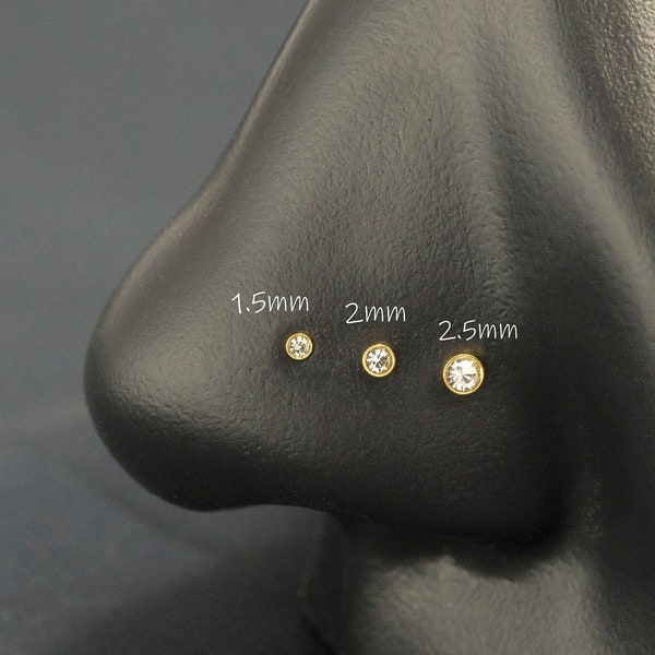 20G 316L Nasenstecker aus chirurgischem Stahl 3mm 2,5mm 2mm 1,5mm / Weiß Cz Bezel Set / Nasenkorkenzieher Bolzen / Gold PVD