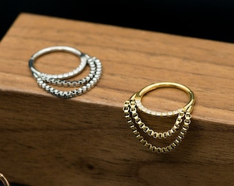 Double Chain Clicker Hoop / 18G Tiny Pave Cubic / Helix Conch Clicker Hoop / Chain Huggie Hoop / Draping Chain Hoop