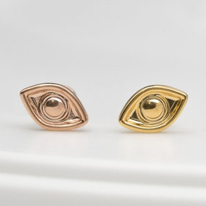 Ocular Large Evil Eye Symbol Titanium Stud / Threadless Push Pin Stud / Conch Daith Tragus Cartilage / Hypoallergenic / Gold Earrings(22)