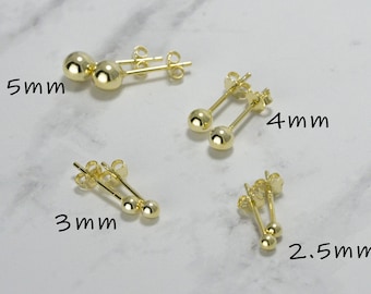 14k Gold Plated Ball Stud Earrings: Sterling Silver Minimalist Jewelry