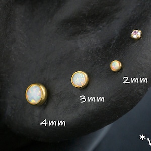 16G 18G 20G Titanium Tiny White Blue Purple Opal Threadless Push Pin Stud /  Bezel Round 2mm 3mm 4mm Tragus Cartilage / Gold Color(23)