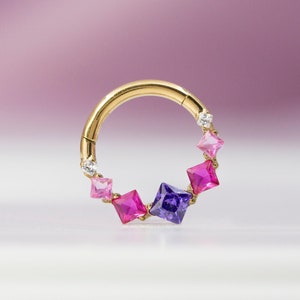 Polychrome block Clicker Hoop / Titanium Hinged Hoop / Cartilage Tragus Daith Clicker Hoop / Septum Nose tHoop / Gold Earring