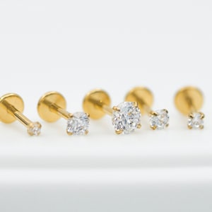 16g 18g 20g Gold Threadless Push Pin in 4mm 3mm 2.5mm 2mm 1.5mm White Cubic Zirconia / Tragus Cartilage Ear Piercing Stud / Gold PVD