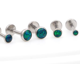 Titane minuscule vert foncé opale sans fil punaise goujon/lunette ronde 2mm 3mm 4mm Tragus Cartilage/couleur acier