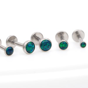 Minuscule clou en titane, opale vert foncé / Puce sans filetage / Lunette ronde 2 mm 3 mm 4 mm Tragus Helix Conch Daith Cartilage / Couleur acier(23)