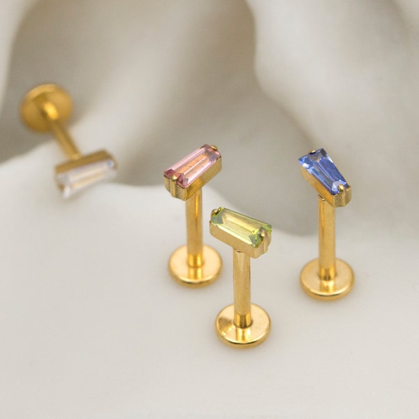 Baguette Stone Titanium Push Stud: Conch, Daith, Tragus Piercing(4)