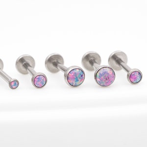 Titanium Tiny Purple Opal Threadless Push Pin Stud / Bezel Round 2mm 3mm 4mm Tragus Cartilage / Steel Color