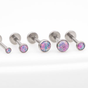 Titanium Tiny Purple Opal Threadless Push Pin Stud / Bezel Round 2mm 3mm 4mm Tragus Cartilage / Steel Color(23)