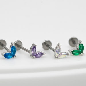 Double Marquise Cubic Stud Earring / Cartilage Piercing / Conch Studs / Tragus earrings / External Threaded Piercing(13)