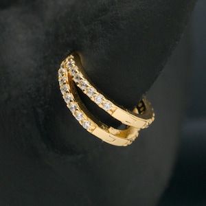 Dubbele lijn effenen Cubic Hoop Earrings / Huggie Hoops / Mini Hoop Earrings / 1e en 2e gat oorbel / Minimalistische oorbellen / Gouden oorbel(33)