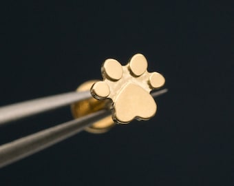 Titanium Dog Paw Stud: Threadless Tragus, Cartilage, Helix Piercing