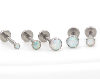 IMPLANT GRADE Titanium Tiny White Opal Threadless Push Pin Stud / Bezel Round 2mm 3mm 4mm Tragus Cartilage / Steel Color