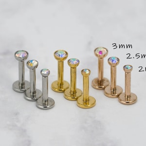 16G 316L 3mm 2.5mm 2mm AB Cubic Zirconia / 316L Surgical Steel Tragus Cartilage Ear Piercing Stud / Hypoallergenic /Rose Gold PVD(12)