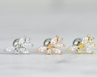 Leaves Helix Earring: Cubic Zirconia Cartilage Piercing, 16G (Single)