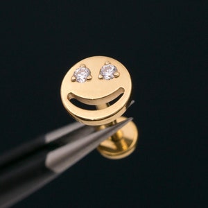 Smile Gold Titanium Stud / Threadless Push Pin Stud / Tragus Cartilage Helix Conch  Ear Stud / Gold Earrings / Handmade Jewelry(26)