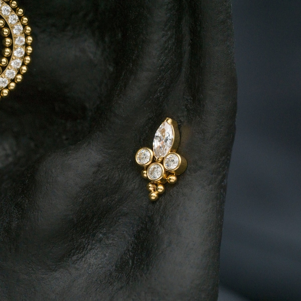 Titanium Tri-Ball Stud Earring: Shimmering Gold Cartilage Helix Conch