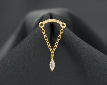925 Silver Helix Chain Earring: Cubic Zirconia Dangle Drop Stud