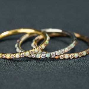 16G 20G Fire&Snow Opal AB Seamless Hoop / 316L Surgical Steel / Helix Cartilage Traugs Daith Conch Hoop / Nose Hoop /Rose gold PVD(2)