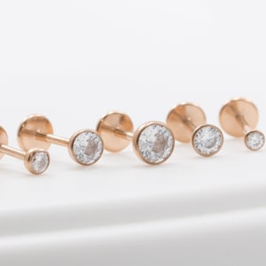 Minuscule punaise blanc cubique sans filetage, titane, or rose 2 mm 2,5 mm 3 mm 3,5 mm 4 mm Tragus Cartilage Helix Daith / Or rose(20)