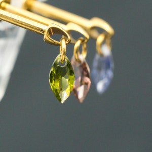 Peridot Marquise Titanium Stud / Threadless Push Pin Stud / Tragus Conch Cartilage Helix Ear Stud / Gold Earrings / Handmade Jewelry(21)