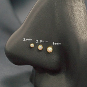 20G 316L Surgical Steel White Opal Nose ring 3mm 2.5mm 2mm / White Opal Bezel Set / Nose Corkscrew Stud / Gold PVD(5)