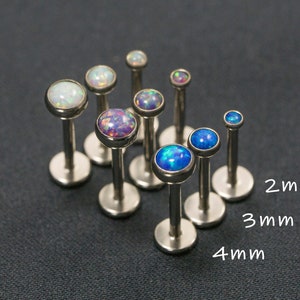 16G 18G 20G IMPLANT GRADE Tiny White Blue Purple Opal Threadless Push Pin Stud /  Bezel Round 2mm 3mm 4mm Tragus Cartilage / Steel Color