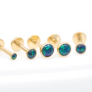 Minuscule opale vert foncé en titane / Punaise sans filetage / Lunette ronde 2 mm 3 mm 4 mm / Cartilage du tragus de la conque hélicoïdale / Couleur or(23)