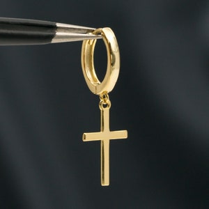Mini Cross Dangle Hoop / Sterling Silver Huggie Hoop / Mini Hoop Earring / Single earring / Minimalist earring / Gold Earring(34)