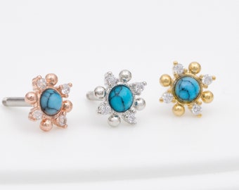 Tiny Turquoise Cubic Star Stud / Conch Tragus Helix Stud / 316L Surgical Steel / Boucles d'oreilles célestes