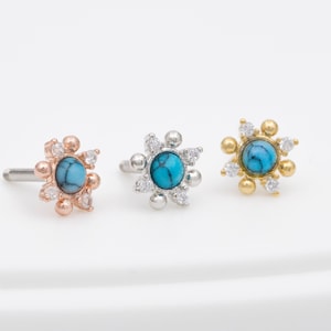 Brincos em forma de estrela cúbica turquesa pequena / brincos em forma de concha tragus helix / aço cirúrgico 316L / brincos celestiais (7)
