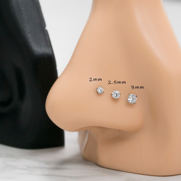 Surgical Steel Nose Stud: White Cubic Zirconia, Prong Style Gold PVD