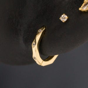 Diamond Cut Cubic Hoop Earring / Huggie Hoop / Mini Hoop Earring / 2nd hole earring / Minimalist earrings / Gold Earring(33)