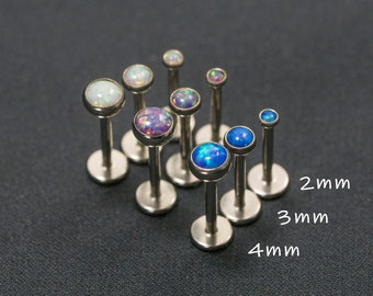 16G 18G 20G IMPLANT GRADE Tiny White Blue Purple Opal Threadless Push Pin Stud /  Bezel Round 2mm 3mm 4mm Tragus Cartilage / Steel Color