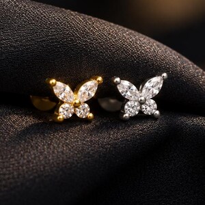 Pendiente de titanio con forma de mariposa brillante: pendiente de caracola con hélice de cartílago sin rosca