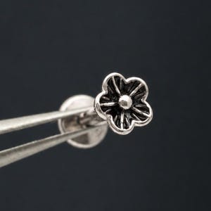 Midnight Blossom Labret Stud: Dark Patina Threadless Tragus Helix Conch Earring